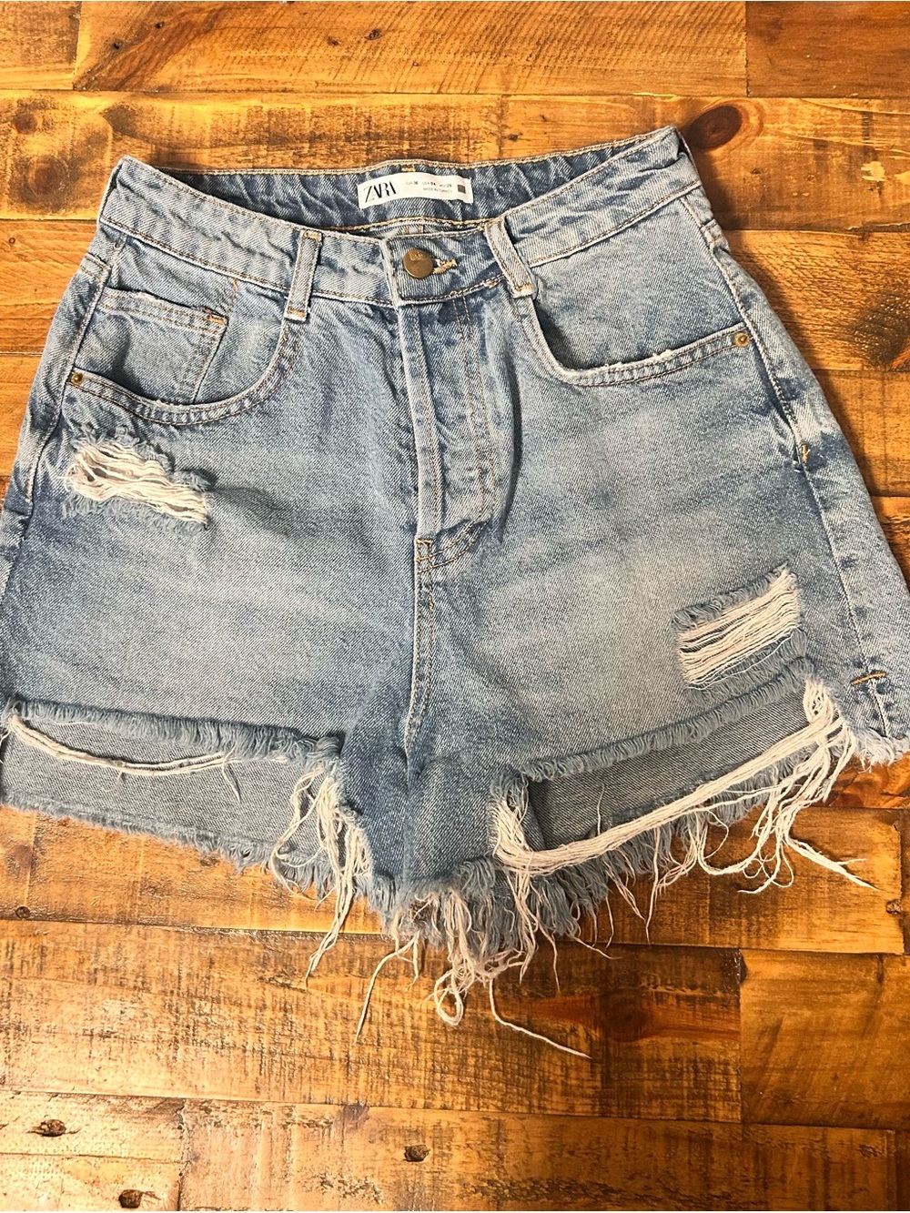 ZARA Light Wash Distressed Denim Cutoff Shorts
